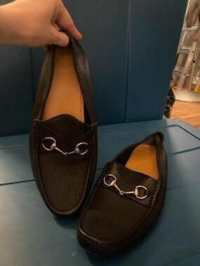 Men’s Gucci Black Pebbled Leather Horsebit Slip-On Loafers